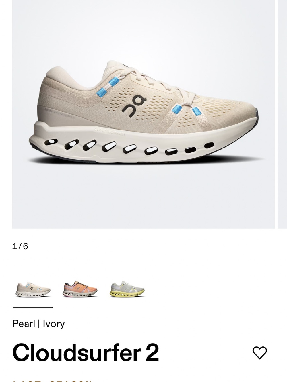On Cloudsurfer 2 Womens Size 7M Pearl/Ivory 3WF10102143 Like New Worn Once.